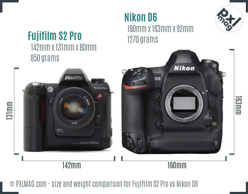 Fujifilm S2 Pro vs Nikon D6 size comparison