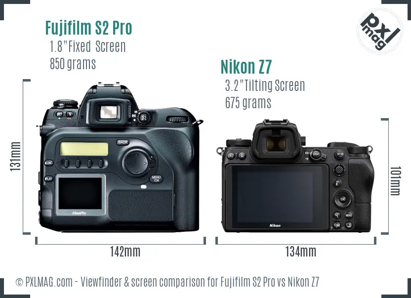 Fujifilm S2 Pro vs Nikon Z7 Screen and Viewfinder comparison