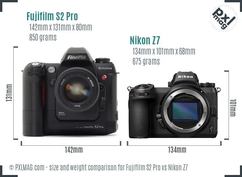 Fujifilm S2 Pro vs Nikon Z7 size comparison