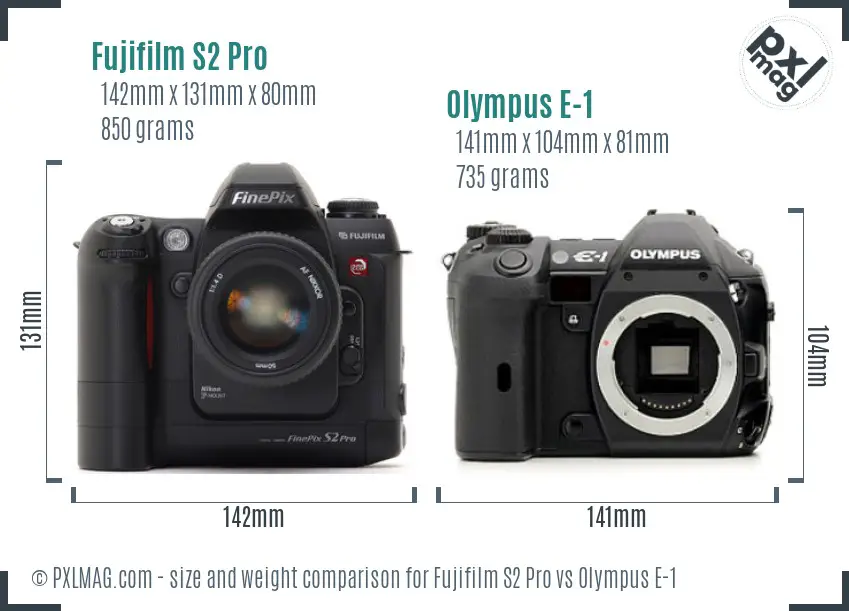 Fujifilm S2 Pro vs Olympus E-1 size comparison