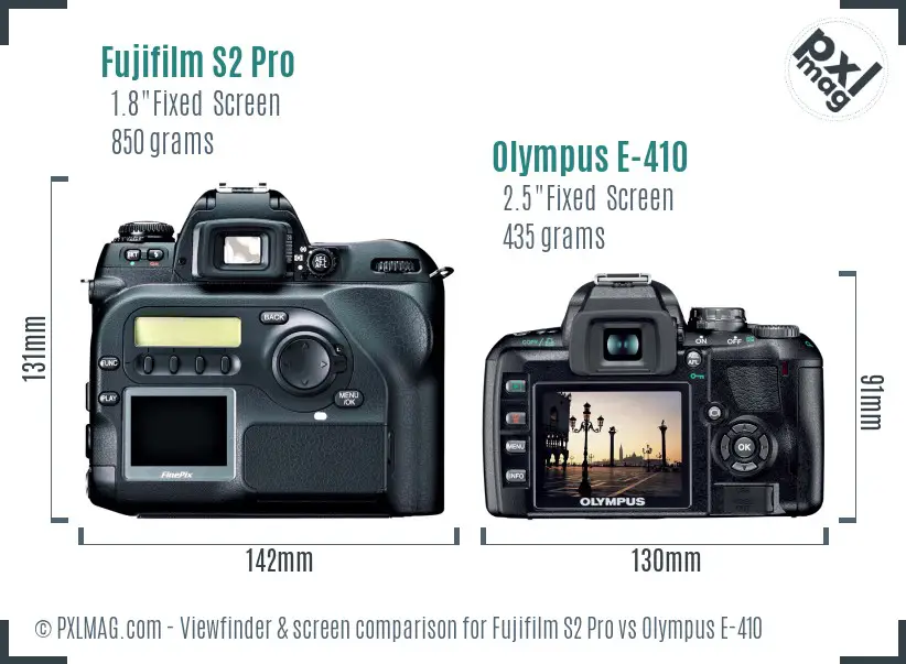 Fujifilm S2 Pro vs Olympus E-410 Screen and Viewfinder comparison