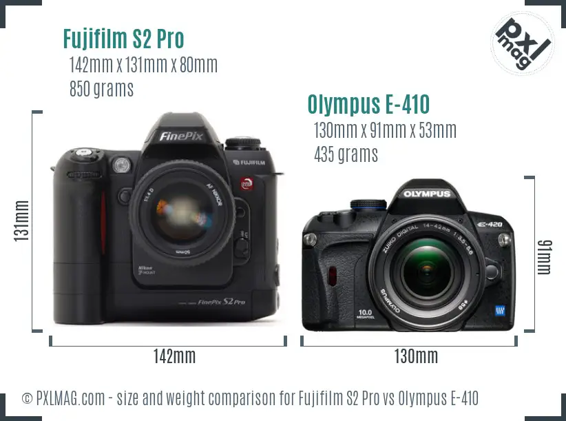 Fujifilm S2 Pro vs Olympus E-410 size comparison