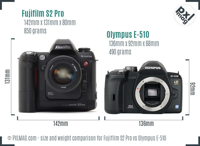 Fujifilm S2 Pro vs Olympus E-510 size comparison