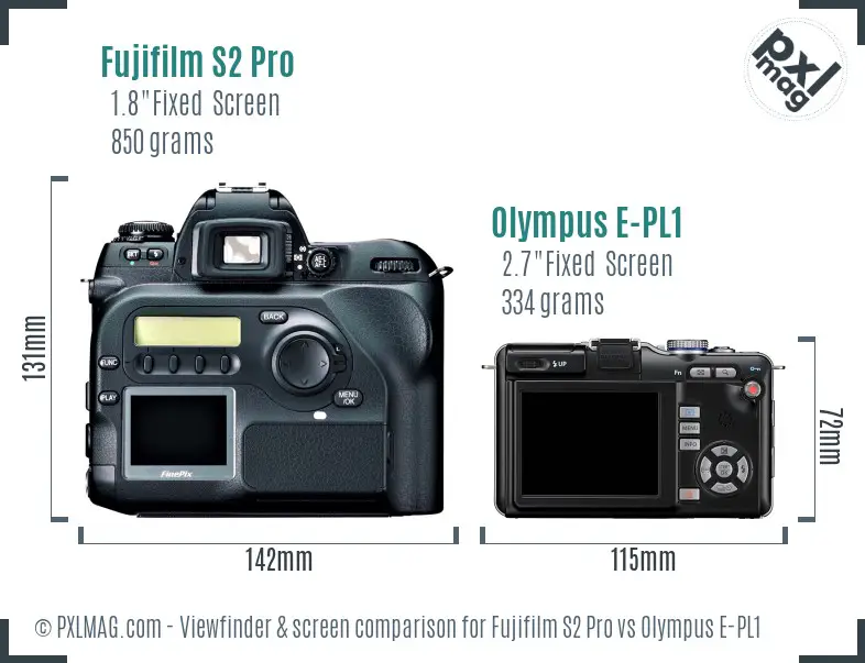 Fujifilm S2 Pro vs Olympus E-PL1 Screen and Viewfinder comparison