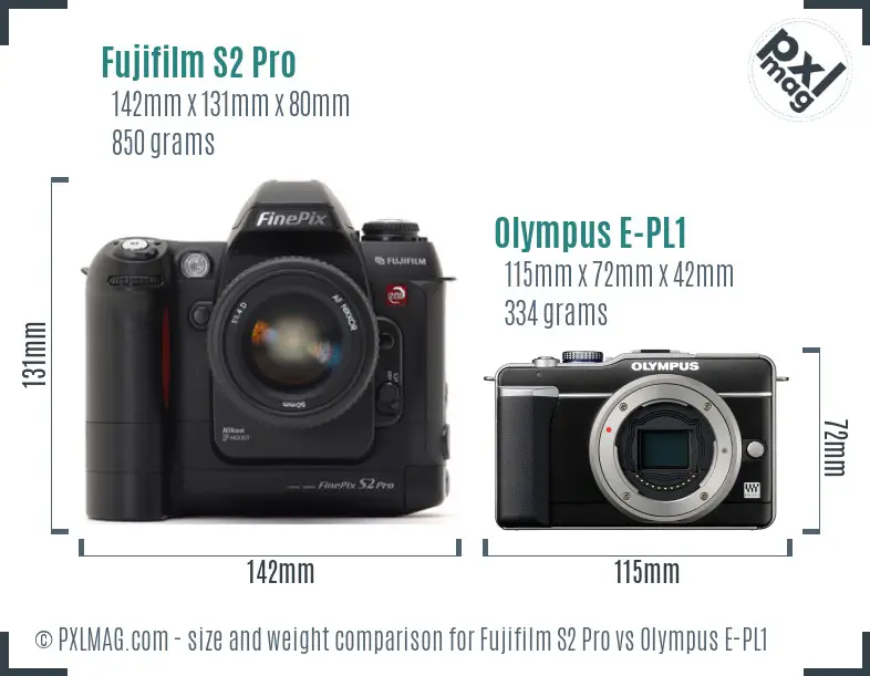 Fujifilm S2 Pro vs Olympus E-PL1 size comparison
