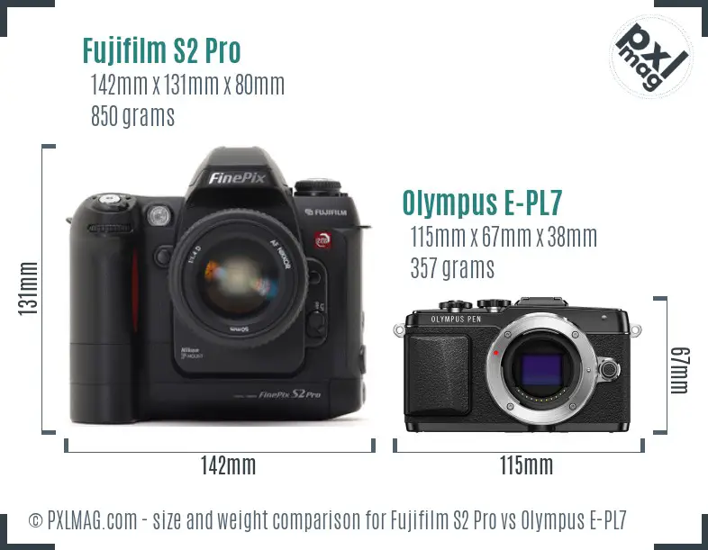 Fujifilm S2 Pro vs Olympus E-PL7 size comparison