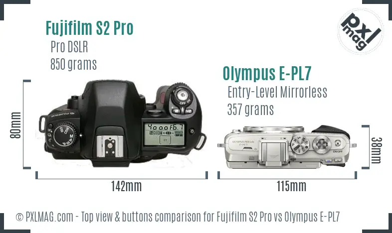 Fujifilm S2 Pro vs Olympus E-PL7 top view buttons comparison