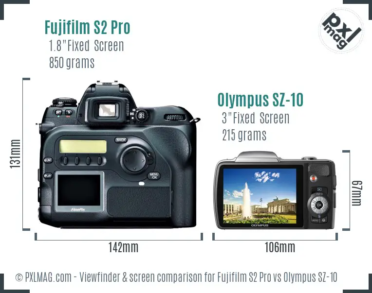 Fujifilm S2 Pro vs Olympus SZ-10 Screen and Viewfinder comparison
