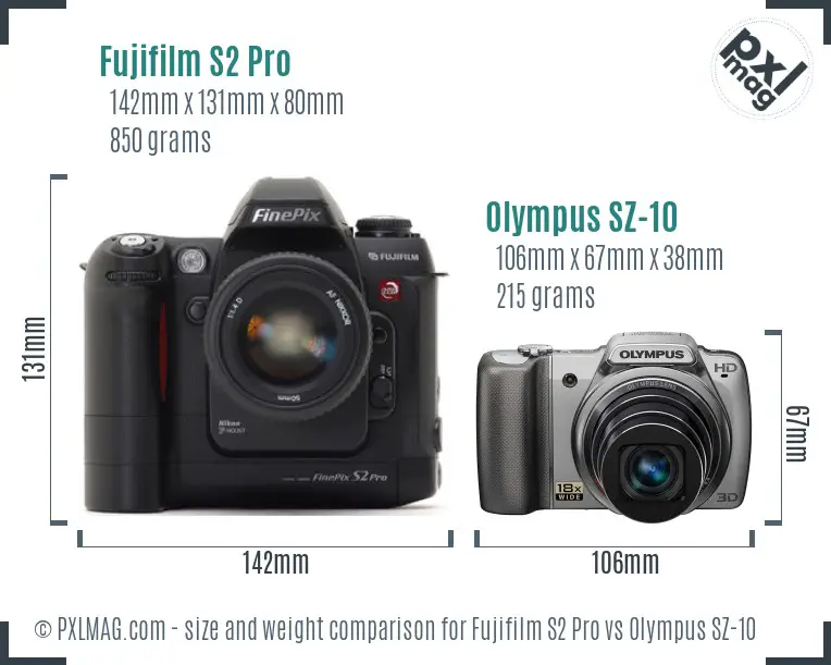 Fujifilm S2 Pro vs Olympus SZ-10 size comparison