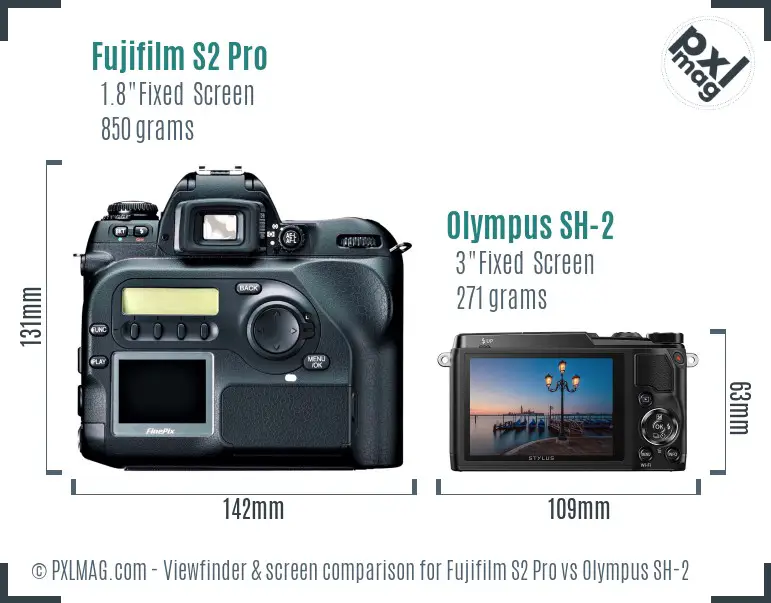 Fujifilm S2 Pro vs Olympus SH-2 Screen and Viewfinder comparison