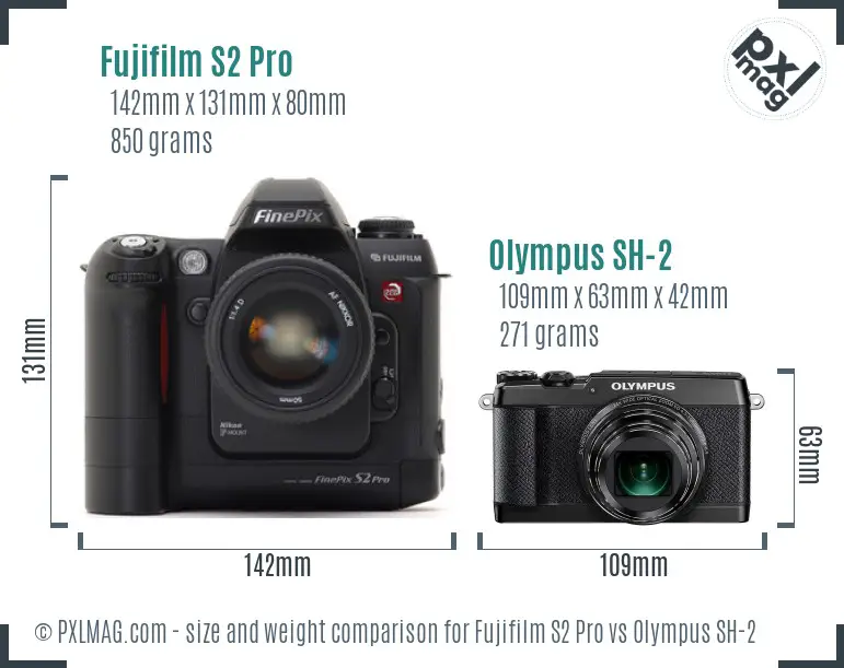Fujifilm S2 Pro vs Olympus SH-2 size comparison