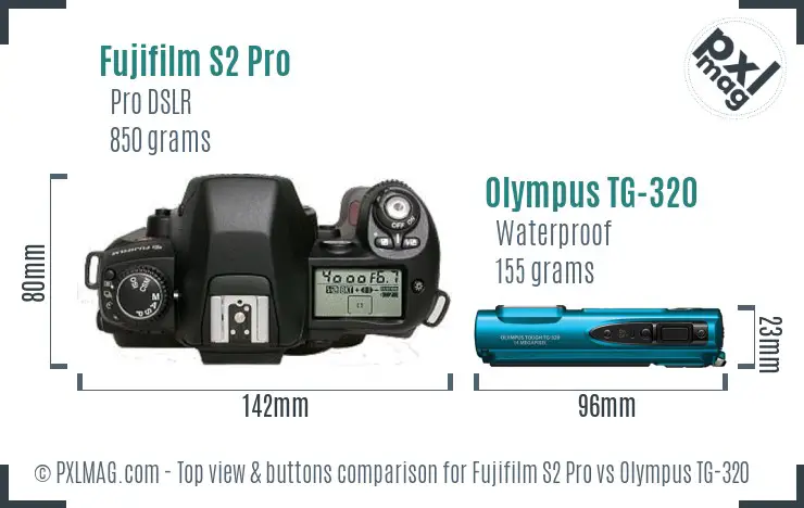 Fujifilm S2 Pro vs Olympus TG-320 top view buttons comparison