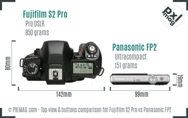 Fujifilm S2 Pro vs Panasonic FP2 top view buttons comparison