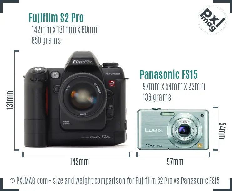 Fujifilm S2 Pro vs Panasonic FS15 size comparison