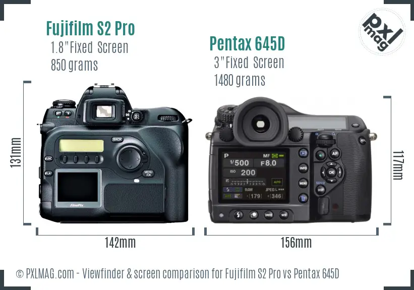 Fujifilm S2 Pro vs Pentax 645D Screen and Viewfinder comparison