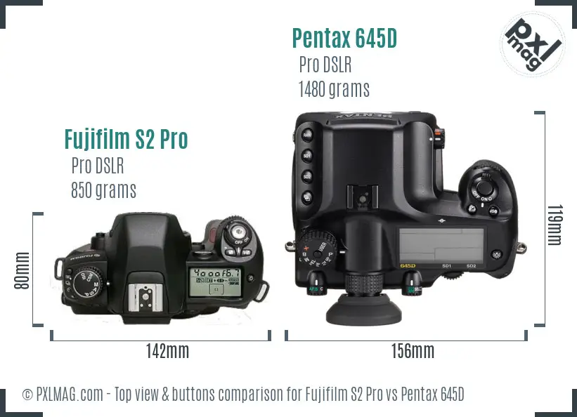 Fujifilm S2 Pro vs Pentax 645D top view buttons comparison