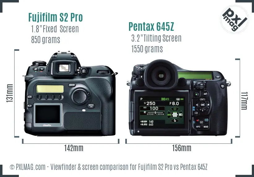 Fujifilm S2 Pro vs Pentax 645Z Screen and Viewfinder comparison