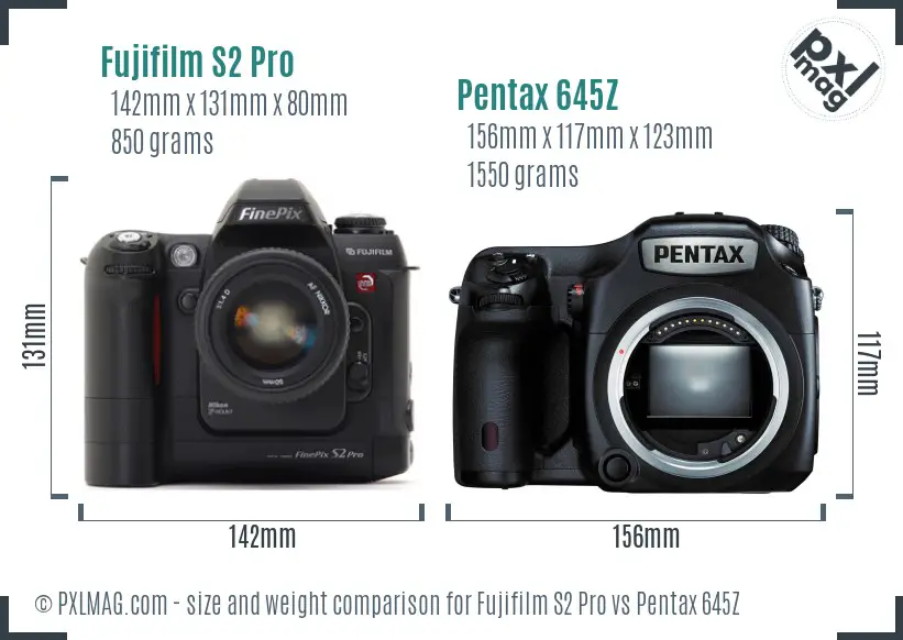 Fujifilm S2 Pro vs Pentax 645Z size comparison
