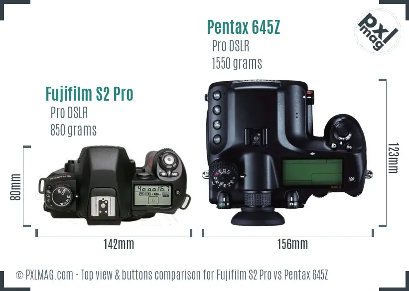 Fujifilm S2 Pro vs Pentax 645Z top view buttons comparison
