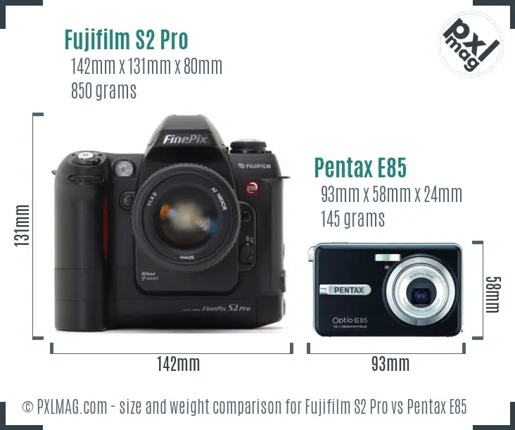 Fujifilm S2 Pro vs Pentax E85 size comparison