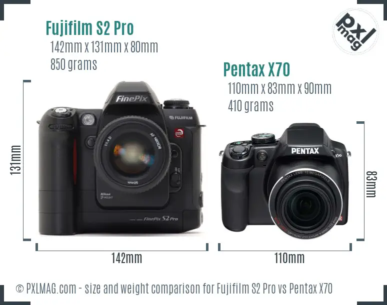 Fujifilm S2 Pro vs Pentax X70 size comparison Fujifilm S2 Pro vs Pentax X70 size comparison