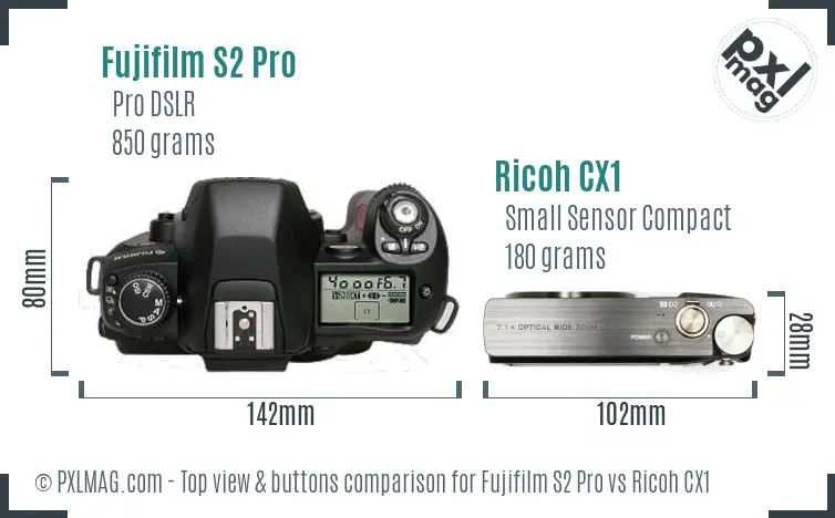 Fujifilm S2 Pro vs Ricoh CX1 top view buttons comparison