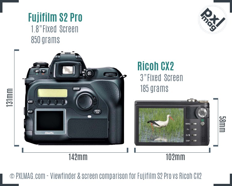 Fujifilm S2 Pro vs Ricoh CX2 Screen and Viewfinder comparison