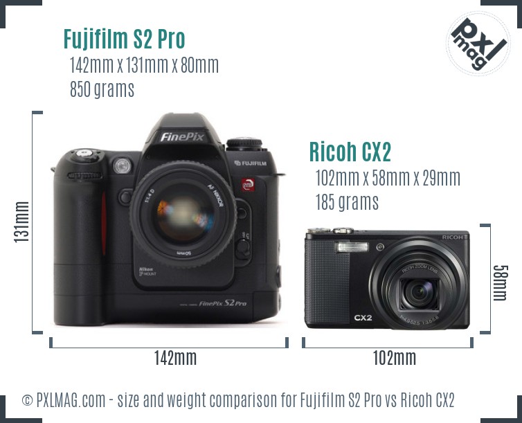 Fujifilm S2 Pro vs Ricoh CX2 size comparison Fujifilm S2 Pro vs Ricoh CX2 size comparison