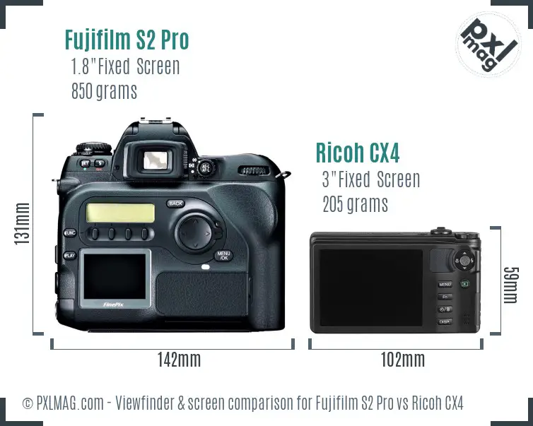 Fujifilm S2 Pro vs Ricoh CX4 Screen and Viewfinder comparison