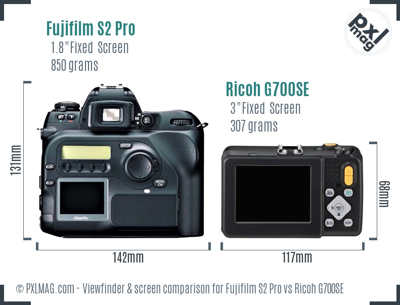 Fujifilm S2 Pro vs Ricoh G700SE Screen and Viewfinder comparison