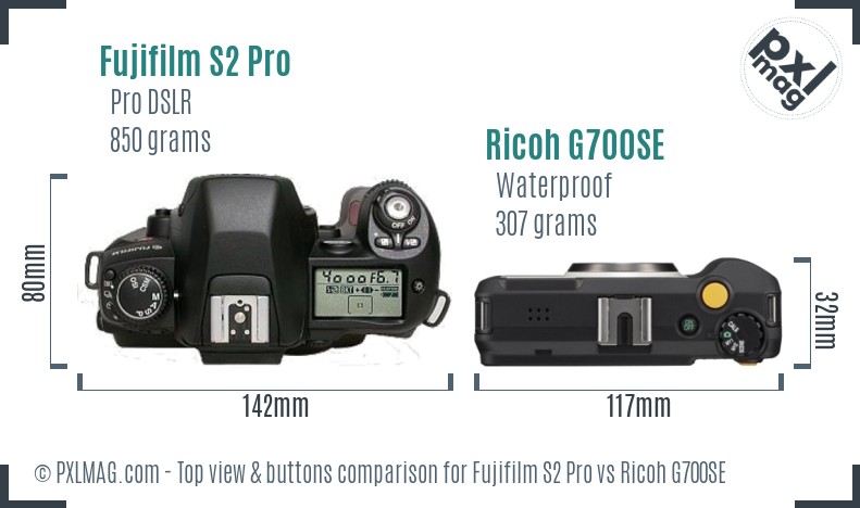 Fujifilm S2 Pro vs Ricoh G700SE top view buttons comparison