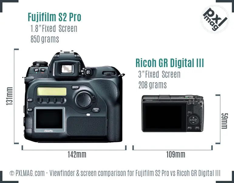 Fujifilm S2 Pro vs Ricoh GR Digital III Screen and Viewfinder comparison