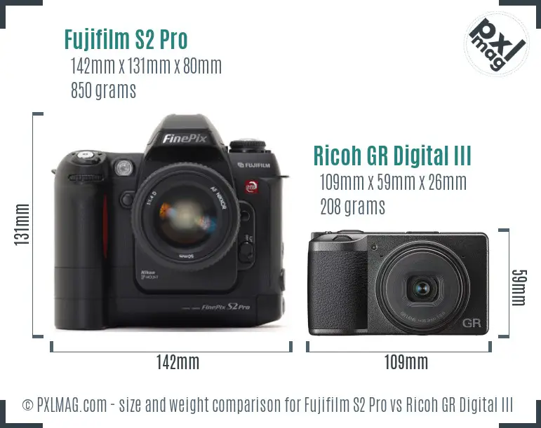 Fujifilm S2 Pro vs Ricoh GR Digital III size comparison