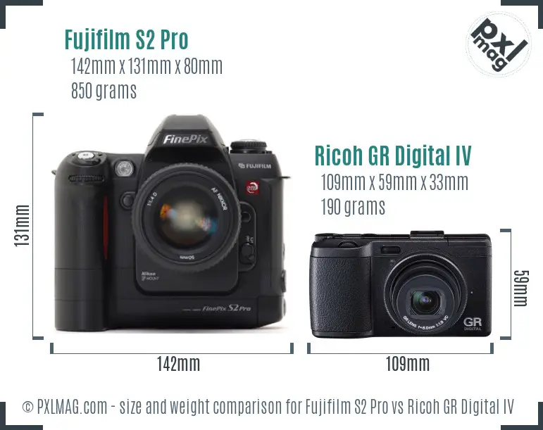 Fujifilm S2 Pro vs Ricoh GR Digital IV size comparison Fujifilm S2 Pro vs Ricoh GR Digital IV size comparison