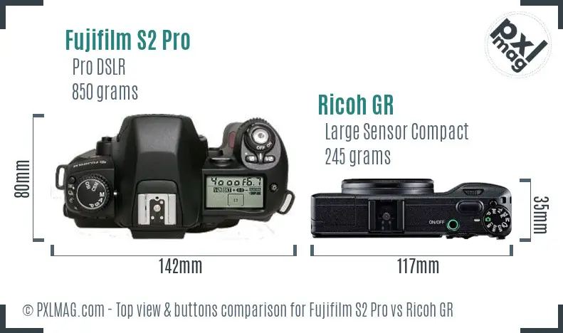 Fujifilm S2 Pro vs Ricoh GR top view buttons comparison Fujifilm S2 Pro vs Ricoh GR top view buttons comparison