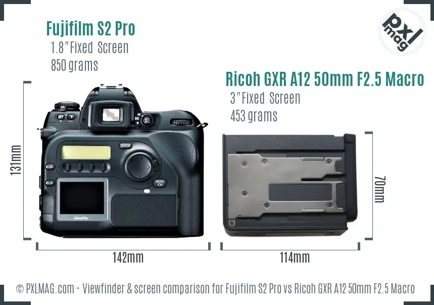 Fujifilm S2 Pro vs Ricoh GXR A12 50mm F2.5 Macro Screen and Viewfinder comparison