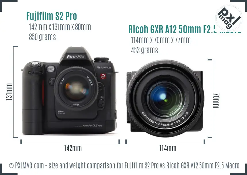 Fujifilm S2 Pro vs Ricoh GXR A12 50mm F2.5 Macro size comparison