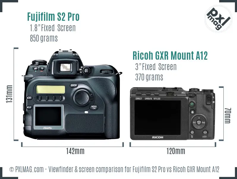 Fujifilm S2 Pro vs Ricoh GXR Mount A12 Screen and Viewfinder comparison