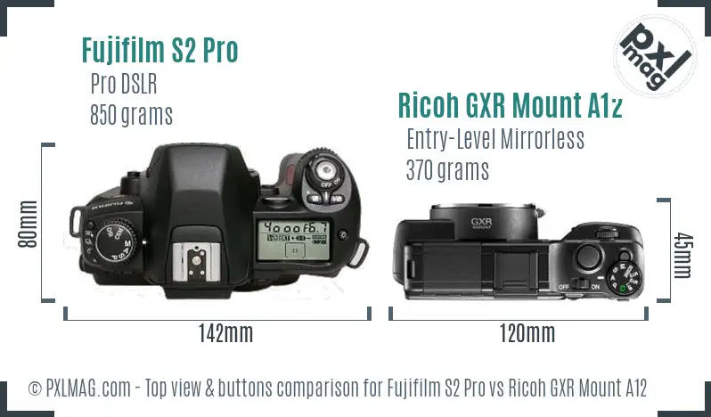 Fujifilm S2 Pro vs Ricoh GXR Mount A12 top view buttons comparison