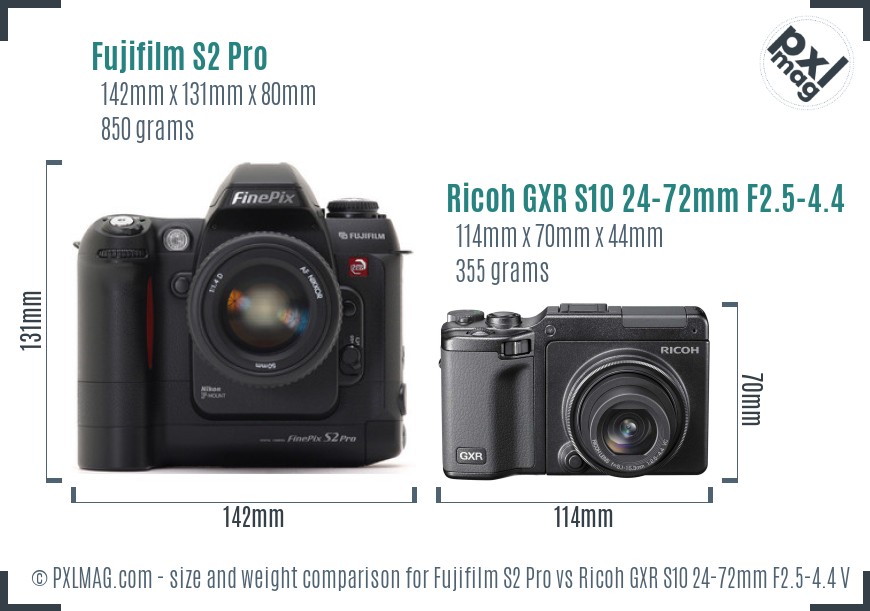 Fujifilm S2 Pro vs Ricoh GXR S10 24-72mm F2.5-4.4 VC size comparison