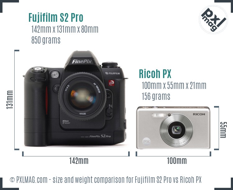 Fujifilm S2 Pro vs Ricoh PX size comparison