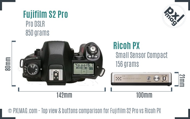 Fujifilm S2 Pro vs Ricoh PX top view buttons comparison