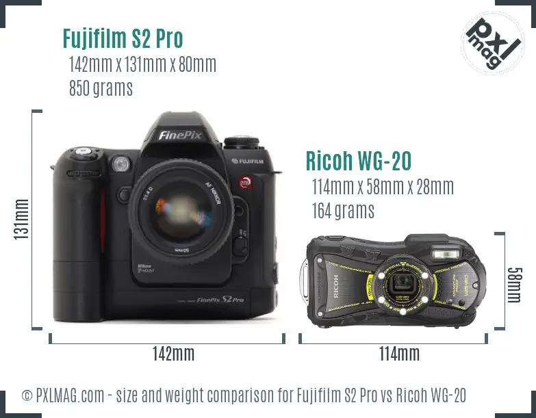 Fujifilm S2 Pro vs Ricoh WG-20 size comparison Fujifilm S2 Pro vs Ricoh WG-20 size comparison