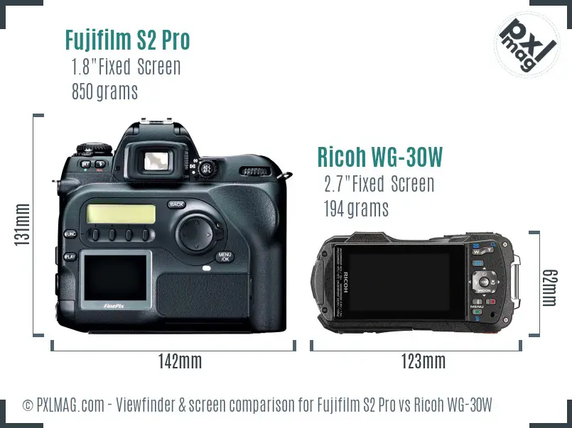 Fujifilm S2 Pro vs Ricoh WG-30W Screen and Viewfinder comparison