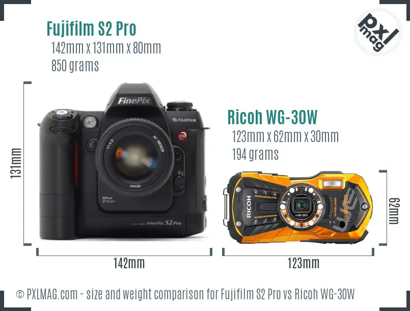 Fujifilm S2 Pro vs Ricoh WG-30W size comparison