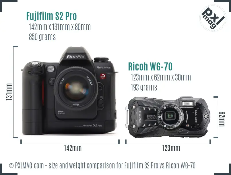 Fujifilm S2 Pro vs Ricoh WG-70 size comparison