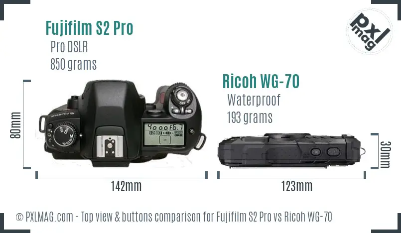 Fujifilm S2 Pro vs Ricoh WG-70 top view buttons comparison