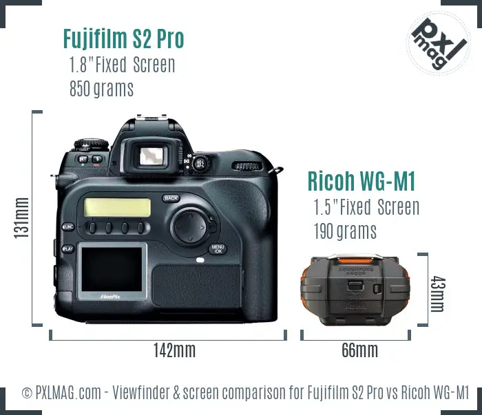 Fujifilm S2 Pro vs Ricoh WG-M1 Screen and Viewfinder comparison