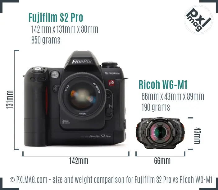 Fujifilm S2 Pro vs Ricoh WG-M1 size comparison