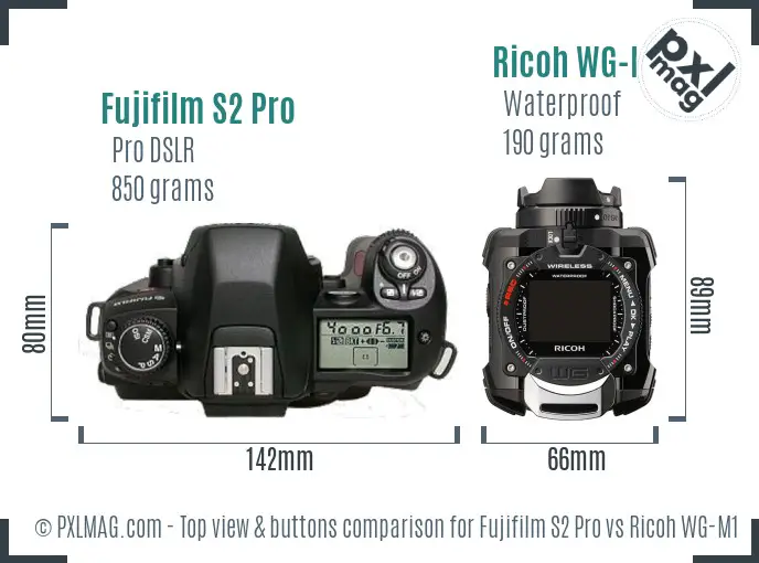 Fujifilm S2 Pro vs Ricoh WG-M1 top view buttons comparison